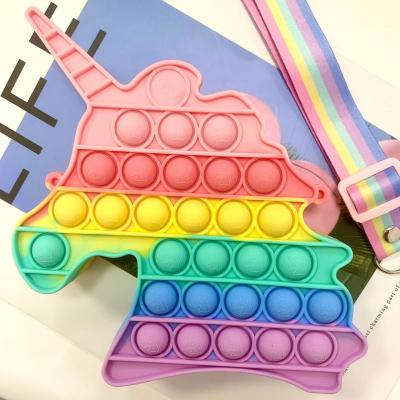 China Toy Wholesale Kid's Schoolbag Silicone Popit School Shoulder Purses Funny Educational Jumping Pop Bubble Bubble Toys Unicorn Bag Fidget Girls School Bags for sale