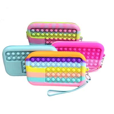 China Multi Push Bubble Wholesale Multi Function Bubble Pen Bags Toy Girls Sensory Function Toys Kids Popit Popit Stirring Pencil Case for sale