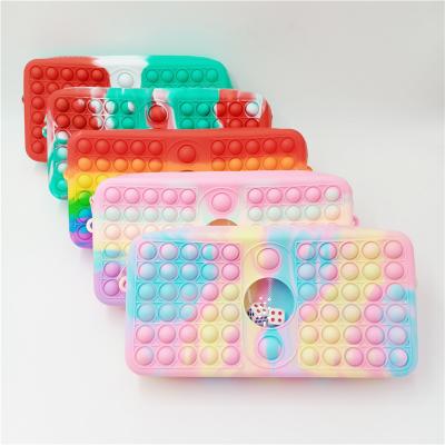 China Relieve Stress Anti-Anxiety Silicone Children Kids Toys Jumping Bags Wiggle Popit Girls School Bag Rainbow Push Pen Pencil Case Pop Itting Bag for sale