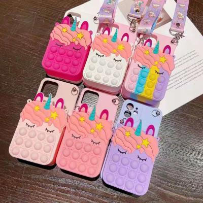 China Relieve Stress Anti-Anxiety Noise Itting Wholesale Silicone Push Bubble School Sensory Toys Bag Unicorn Purses Popping Bags Phone Case Wiggle Coin Purse for sale