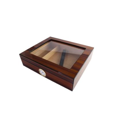 China Other High Gloss Painting Cedar Wooden Desktop Cigar Box Glasstop Cigar Humidor With Humidifier Suitable For 25-30 Cigars for sale