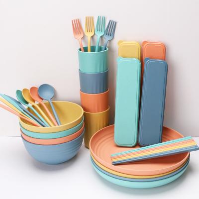 China Best Selling Stocked Plastic Dinner Dish Set Wheat Straw Tableware For Kid for sale