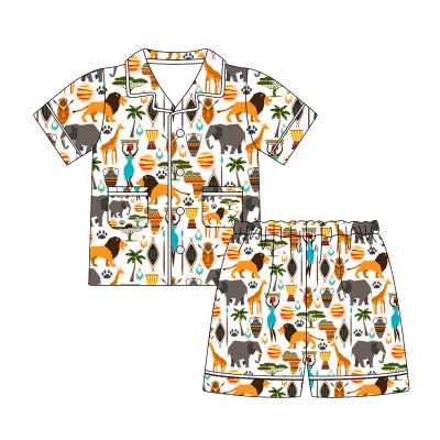 China Maxine High Quality Short Sleeves Casual Pajamas Kids Buttons Down Sleepwear Boys Pajamas Wholesale Printing Set for sale