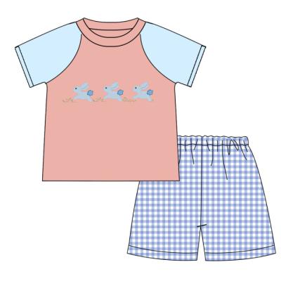 China 2022 Easter Kids Boutique Casual Cotton Suits Gingham Pants Bunny Applique Fancy Design Children Costume Boy Sets for sale