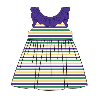 China Mardi Gras Anti-Wrinkle Customized Baby Dresses For Gift Ruffles Striped Toddler Girls Dress Up Clothes Boutique Wholesale for sale