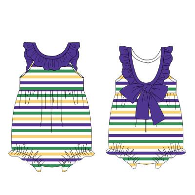 China New Arrival Spandex/Cotton Ruffles Girls Bubble Romper Mardi Gras Customized Striped One Piece Baby Jumpsuit Kids Wholesale for sale