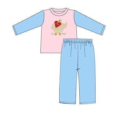 China High quality casual hot sale baby boy Valentine's Day clothes lean appliqued o-neck boys clothing outfits for sale