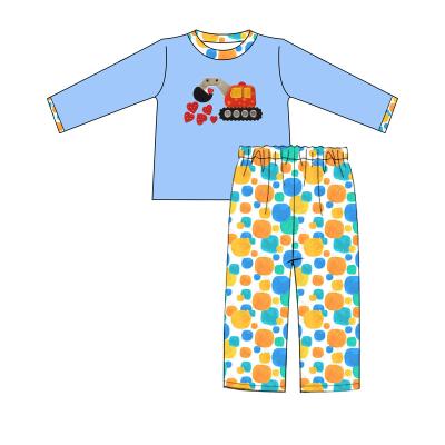 China High Quality New Design Casual Valentine's Day Children's Clothing Excavator Applique Outfits Printing Pants Baby Boy Sets for sale