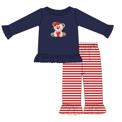 China Wholesale casual boutique baby clothing sets valentines girls outfit applique cotton custom sets for girl for sale