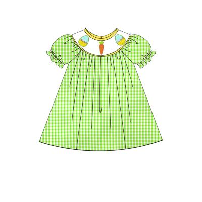 China Anti-wrinkle Easter theme style girl dress puff sleeve green gingham egg dress comfortable casual applique girl dresses for sale