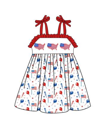 China Puresun 2022 Anti-wrinkle Slip Girl Dress Printed Casual Suits One Line Cotton Ruffles Sleeveless Babies Dresses for sale