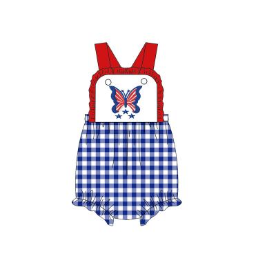 China New Products Comfotable Bubble Newborn Baby Summer Jumpsuit OEM Custom 4th July Embroidery Gingham Girl Romper OEM Custom for sale