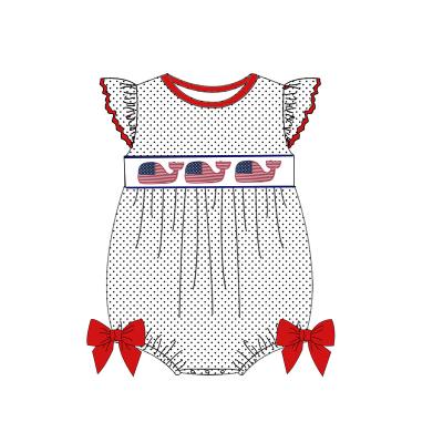 China Wholesale Newest Designer Polyester/Cotton Flying Sleeve Baby Rompers Custom Applique Knit Cotton Newborn Jumpsuits for sale