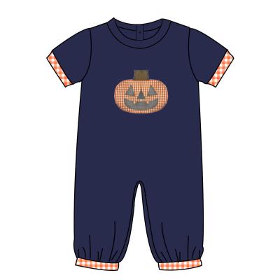 China Comfotable fashion boutique boy's rompers baby boy's rompers short romper babies cotton applique pumpkin applique cotton for sale