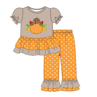 China Turkey applique kids clothes autumn wholesale girls two piece set casual hot sale girls clothing boutique customized for sale