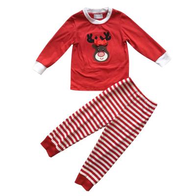 China Casual hot sale babies cute Christmas bow sleepwear red and white stripe pants boutique girls pajamas for sale