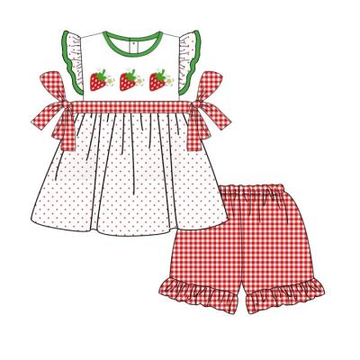 China Boutique Summer Casual Puresun Infant Clothing Hangers Outfits Cute Printing With Bows Embroidery Applique Baby Ruffle Girl Sets for sale