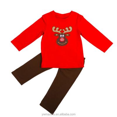 China Maxine High Quality Christmas Baby Fabrics Casual Reindeer Applique Fits Brown Pants Winter Boy Sets for sale