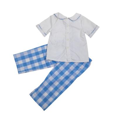 China Wholesale Boy's Sets Peter Pan Collar Outfits Gingham Pants Maxine New Design High Quality Baby Casual Fabrics for sale