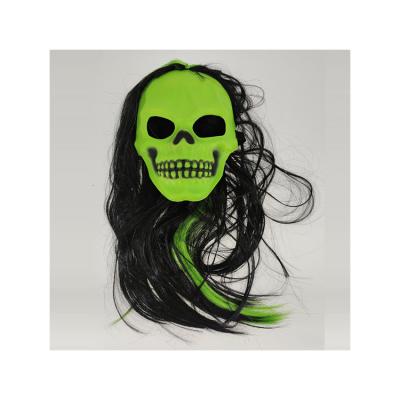 China Best Selling 15+ Punk Rock Halloween Mask Neon Green With Wig Scary Halloween Dance Mask for sale