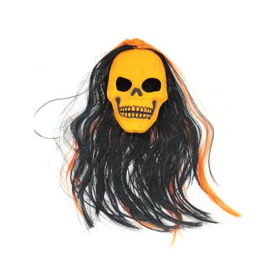 China New Design 15+ Punk Rock Neon Orange Skull Mask Come With Wig Halloween Mask for sale