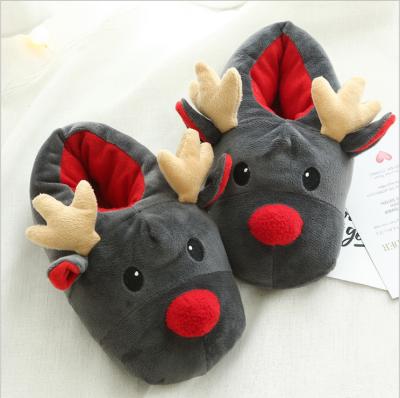 China Cute Funny Christmas Plush Cotton Slippers Winter Autumn Velvet Xmas Super Soft Light Deer Shoes for sale