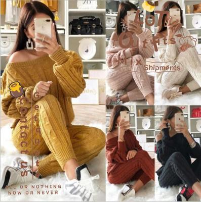 China 2021 European new and American wish women QUICK DRY fashion solid color sweater suit for sale