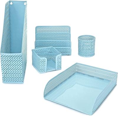 China Office School Home Teal Table Desktop File Organizer Desk Set - 5 Desk Accessories Desk Tray for Women for sale