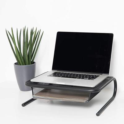 China Sustainable Mesh Monitor Stand Computer Desk Riser Shelf with Side Compartment and Pull Out Drawer Desk Organizer for sale