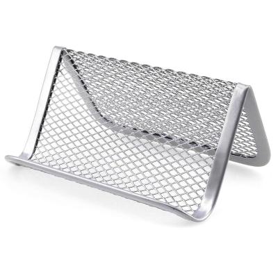 China Metal Mesh Home School Office Card Holder Display Business Card Holder Collection Desktop Organizer for Office Desk Name Card, Silver for sale