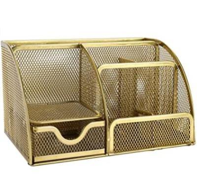 China Metal Amazon Girls Mesh Desk Organizer Accessories Office Supplies Cart 6 Compartments With Drawer Gold for sale