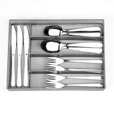 China CLASSIC Flatware Tray Utensil Drawer Organizer Kitchen Cutlery Tray Mesh Designing with Foam Feet Multi Compartments for sale