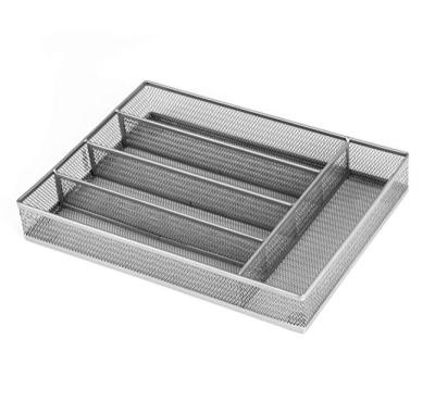 China Sustainable Metal Mesh Flatware Tray Utensil Drawer Organizer Kitchen Utensil Cutlery Tray With Foam Feet Multi Compartments for sale