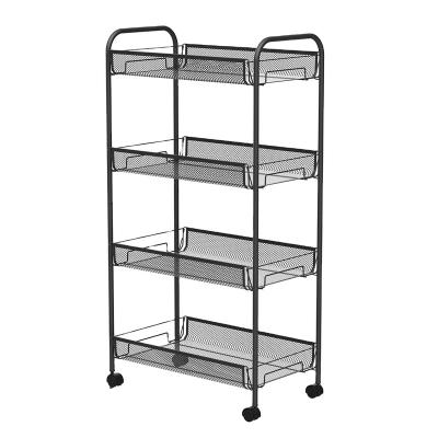 China Amazon Cart 4-Tier Mesh Wire Rolling Cart Multifunction Sustainable Kitchen Storage Utility Cart On Wheels Basket Steel Shelving Cart for sale