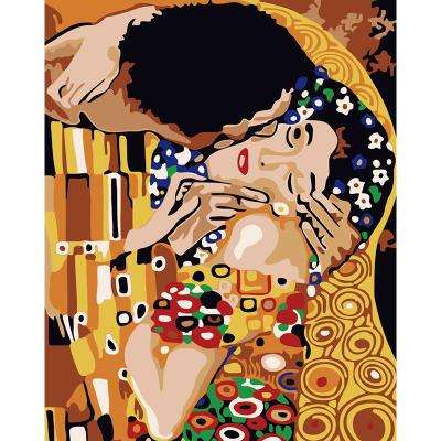 China Hand Painted Impressionist Abstract Diy Kiss Oil Painting By Numbers Paint By Numbers With Frame for sale