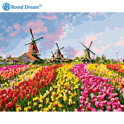 China ROYALDREAM Modern Custom Abstract Flower Canvas Chinese Acrylic DIY Painting Landscape By Numbers Kits Oil Canvas Painting for sale