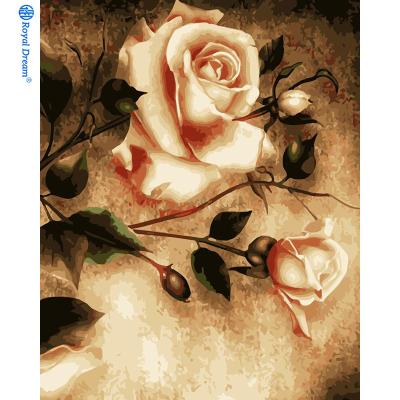 China ROYALDREAM Modern Vintage Rose Flowers Oil Painting Digital Acrylic Painting By Number DIY Painting Set On Canvas For Living Room for sale