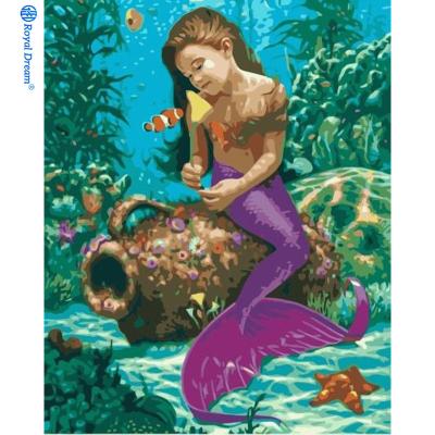 China ROYALDREAM Beautiful Modern Little Mermaid dropshipping custom diy acrylic oil painting coloring by numbers kit for adults kids for sale