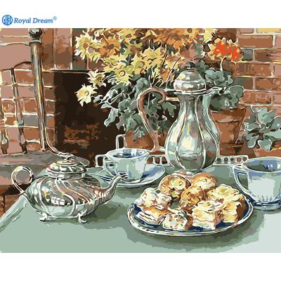 China From ROYALDREAM breakfast still life modern dropshipping with frame diy acrylic oil paint color paint by numbers for room decor for sale