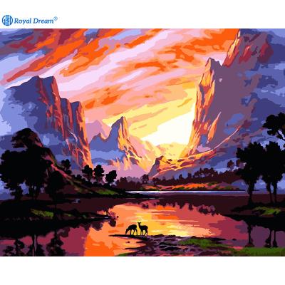 China Modern ROYALDREAM Mountain Sunset Scenery Landscape Dropshipping Diy Gift With Frame Acrylic Painting By Numbers For Adults Kids for sale