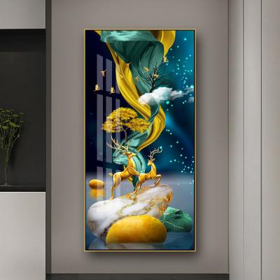 China New Arrival Waterproof + Eco-friendly Crystal Porcelain Glass Painting With Gold Aluminum Frame for sale