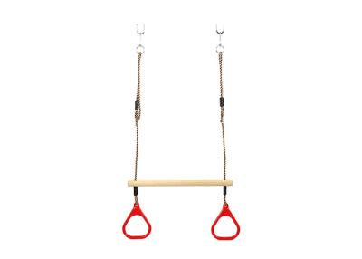 China Adjustable Wooden Outdoor Child Swing Kids Trapeze Bar / Rings with Hanging Ropes for sale