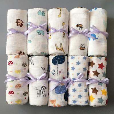 China Double Layer Sustainable Newborn Muslin Spring Summer Baby Cotton Infant Wrap Receiving Blankets For Babies Boys for sale