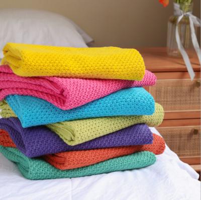 China Solid Color Soft Single Sustainable Cotton Crochet Knitted 100% Baby Newborn Toddler Infant Blanket for sale