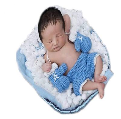 China Breathable Breathable Newborn Infant Girl Baby Boy Crochet Knit Photography Props Short Boxing Gloves Costume Clothing Set for sale