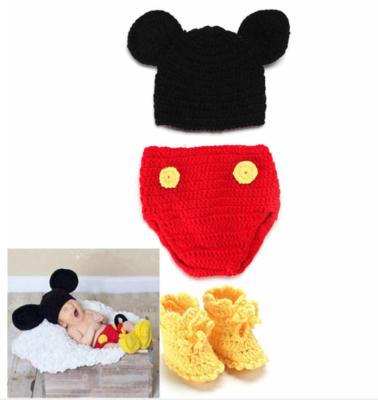 China Breathable Breathable Newborn Baby Boy Infant Crochet Knit Photography Clothes Outfits Props Cap Diaper And Feet Set for sale