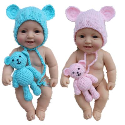 China Breathable Breathable Newborn Baby Boy Crochet Knit Photography Clothes Set Doll Photography Props and Bear Hat for sale