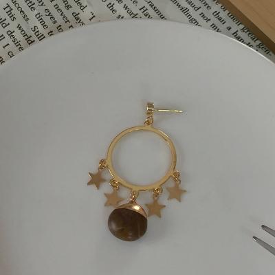 China New Design Vintage Gold Plating Earring Natural Stone Plating Star Stone Circle Raw Stone Earrings For Women for sale