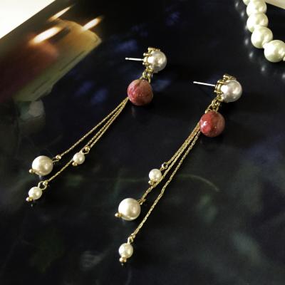 China Vintage Clear Resin Rose Gold Plated Flower Earring Dried Flower Earrings Bead Rose Tassel Earrings For Women for sale