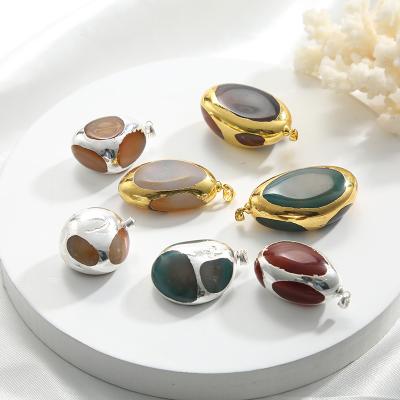 China Vintage New Design Natural Silver Stone Jade Plating Gold Plating Pendant Accessories for sale